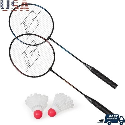 2 Player Badminton Racket Set W/ Steel Shafts & 2 Shuttlecocks Outdoor Fun New