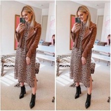 ANTHROPOLOGIE Mackenzie Mock Neck Tunic Midi Dress Leopard Tan Black {L25}