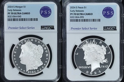 2024-S Morgan & Peace Silver Dollar 2-Coin Proof Set NGC PF70 UCAM Early Rele...