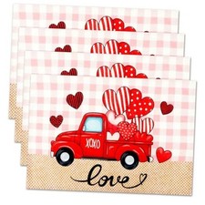 Valentine's Day Placemats,Love Heart Placemats Set of 4,Valentine's Table Mats