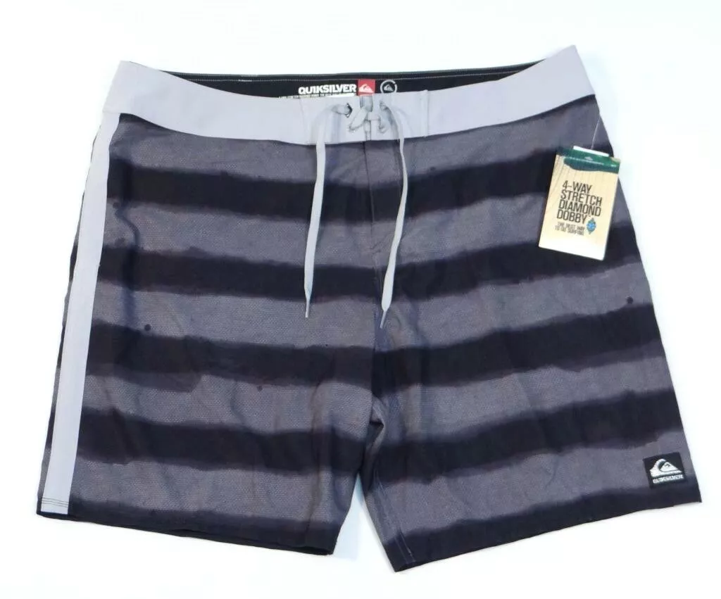 Quiksilver Diamond Dobby Cypher Black Gray 4 Way Stretch Boardshorts Men s NWT