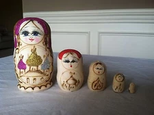 russian nesting doll Set Of 5 Hand made 5 inchs tall wood Glitter Red US Seller