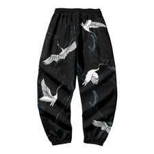 Pantaloni Baggy Harem Tapered Da Uomo Con Vita Elastica Stampa Di Gru Rouches