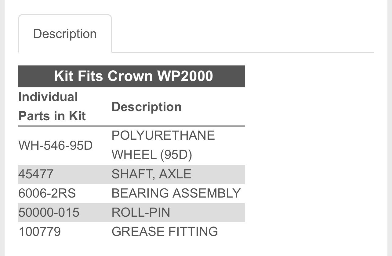 Crown Pallet Jack Load Wheel Kit Model WP2000 eBay