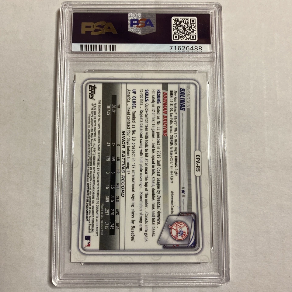 2020 Bowman Chrome Gold Shimmer Raimfer Salinas ROOKIE Auto 14/50 PSA 9 P1 - Image 2 of 2