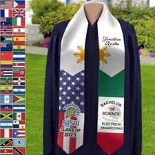 Custom 2025 Graduation Stole, Two Flag Design, Personalized Grad Sash Gift