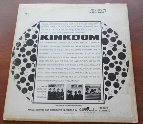 CANADA!!! THE KINKS Kingdom 1965 1st Press PYE VINYL LP - Imagen 3 de 3