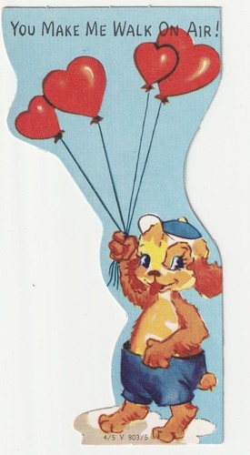 c1950s~Puppy Dog~YOU MAKE ME WALK ON AIR~Vintage Valentine Bookmark Card