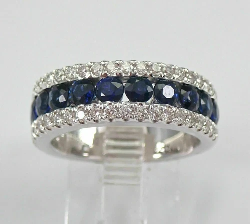 2.40Ct Round Lab Created Blue Sapphire Wedding Band Ring 14K White Gold Finish