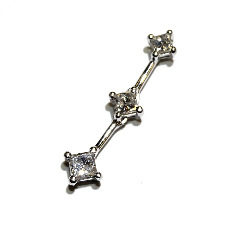 14k white gold .47ct SI3-I1 I princess diamond 3 stone pendant necklace 1g
