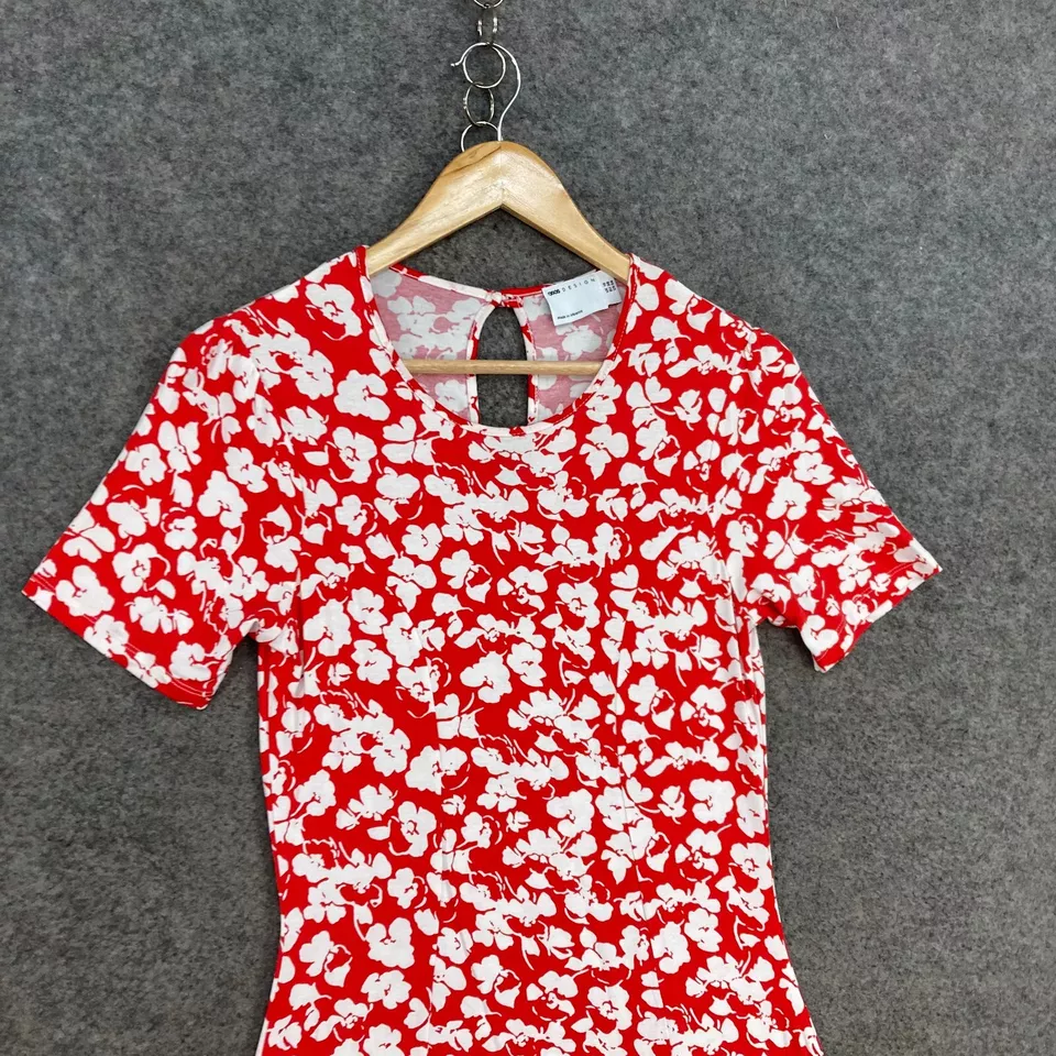 Asos Womens Dress Size 10 Red White Floral Short Sleeve A-Line Round Neck 11402 - image 4 of 4