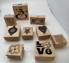 Set of 9 Wooden Rubber Stamps Winter Love Theme Mixed Brands