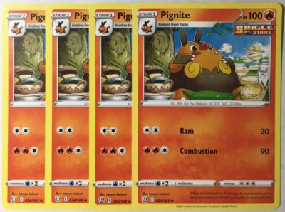 Pignite Move Set POKEMON 4X PIGNITE 024/163 S&S BATTLE STYLES UNCOMMON NEAR MINT-PLAYSET ...
