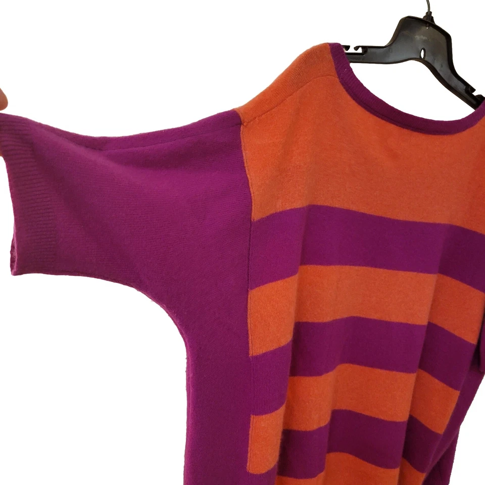 Cashmere Women's Loose Style Sweater 3/4 Sleeves Stripes Orange Magenta XL - Image 4 of 4
