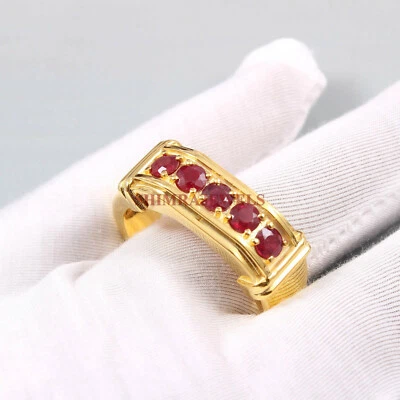 Beheizter Rubin Edelstein Mit 925 Sterlingsilber Ring Für Herren #243 - Bild 1 von 4