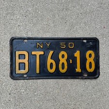 1950 New York License Plate BT 6818 Ford Chevy Dodge Classic Car DMV Clear YOM