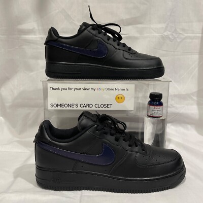 Nike Air Force Low Black (Navy Blue Custom Painted Swoosh) SC-#52B - Main Image