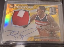 2014-15 Spectra Bradley Beal Superstar Gold Prizm Auto Patch #'d 3/10 Jersey Num