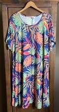 Harlow & Rose Woman Size 3X Short Sleeve Multicolor Floral Poly Stretch Dress