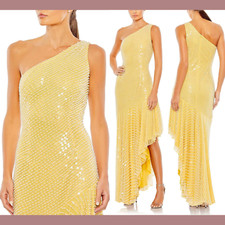 NWT 598 Mac Duggal  6  Pearl One Shoulder Asymmetrical Hem Dress Yellow G1429