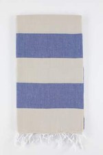 Premium Turkish Wide Stripe Towel Peshtemal Fouta Beige  Navy Blue 