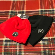EDDIE BAUER sz M/L Kids Fleece Winter Hats 2 Piece Set Red Black