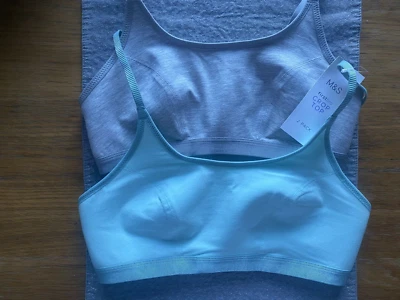 MARKS & SPENCER Marks and Spencer First Bra Crop top size 10 (30-32) 2Pack Light Aqua and Grey