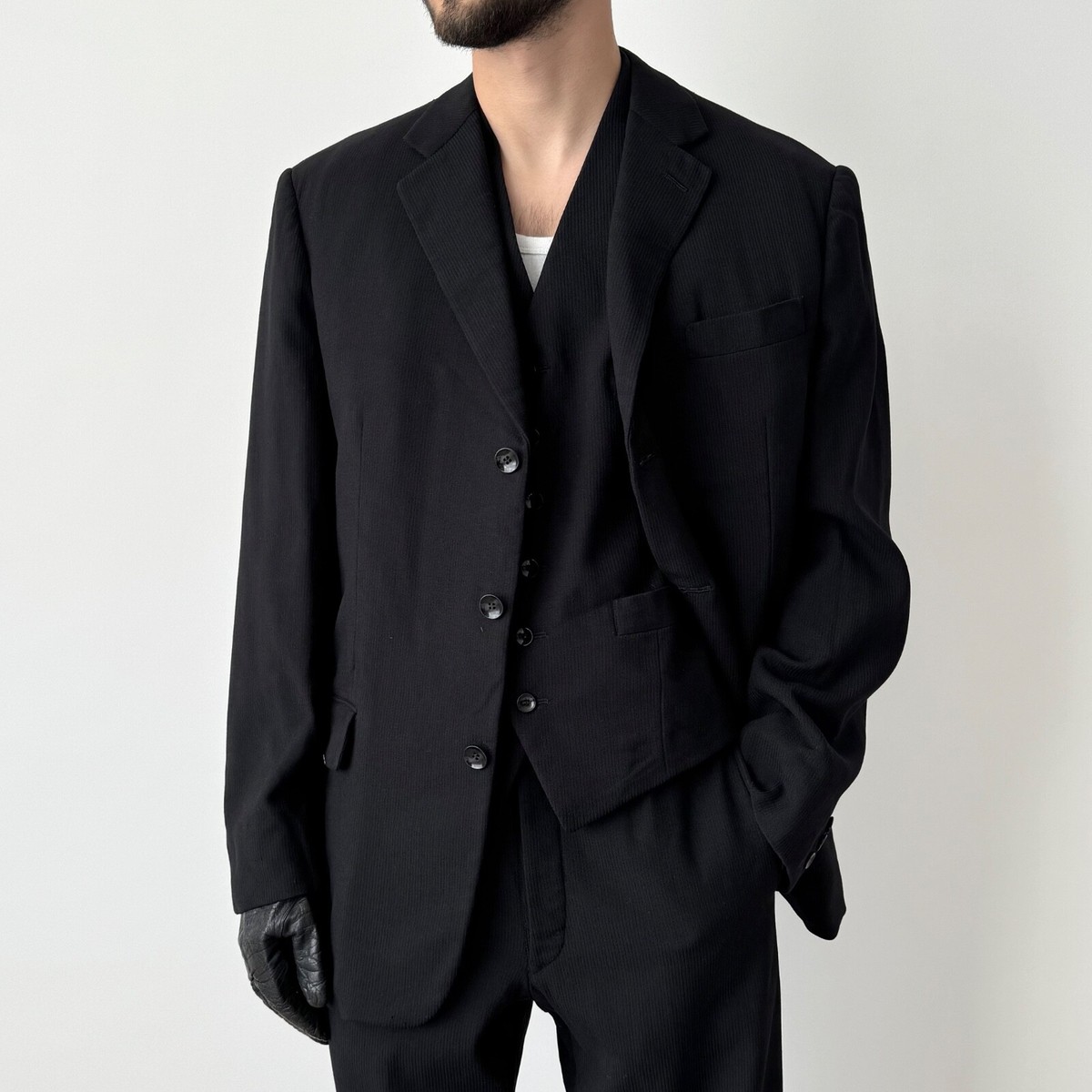 Men's 1960s Vintage Austrian Style Three Piece Black Suit SIZE ≈M