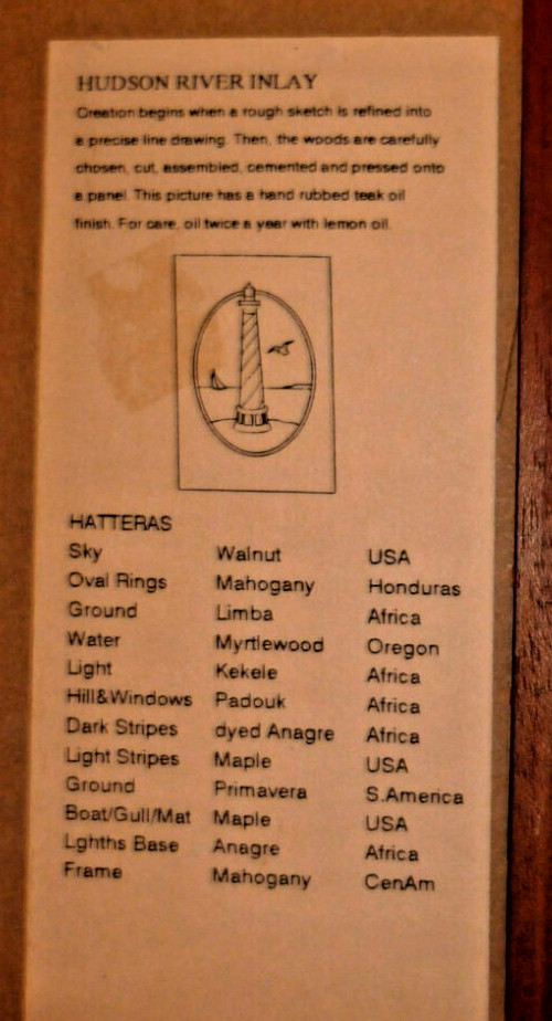 CAPE HATTERAS LIGHTHOUSE WOOD INLAY MARQUETRY BY JEFF NELSON OF HUDSON RIVER