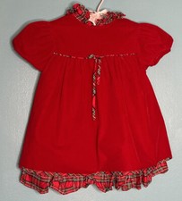 Vintage Bryan CO Dress Red Velvet Baby Toddler Collar Plaid trim Size 2T Xmas
