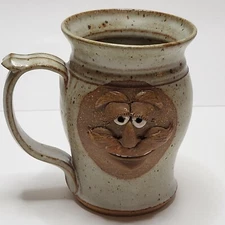 Coffee Cup Art Pottery Stoneware Funny Ugly 3D Face 5" Mug Signed Healy 15 oz.