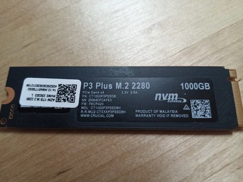 Crucial P3 Plus 1TB PCIe Gen4 NVMe M.2 SSD CT1000P3PSSD8 Only Used For 96 Hours!