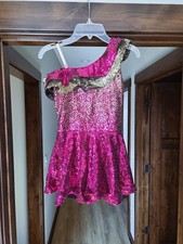 Girls Dance Costume Large Child LC Recital Competition Pink Gold Jazz Tap