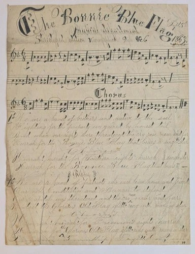 1863 FINE PENMANSHIP WRITTEN CIVIL WAR SONG THE BONNIE BLUE FLAG w SHAPE NOTE s