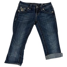 Miss Me Signature Boot Jeans Womens 24 Blue Denim Cotton Embroidered Rhinestone