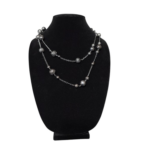Black Silver Tone Beaded Layered Necklace Women's Fashion Jewelry