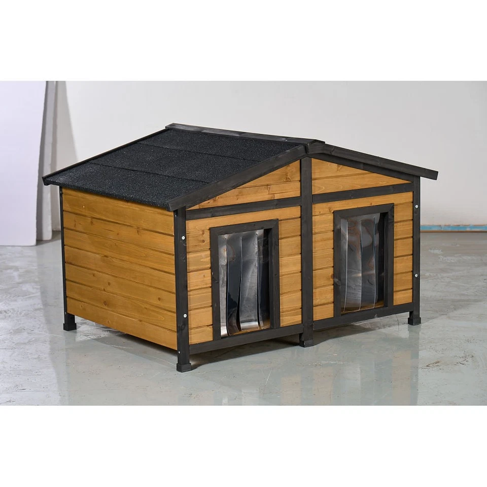 Large Outdoor Wooden Dog House Double-Door Design Waterproof Hinged Roof - Image 2 of 4