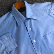 Sears Perma Prest Shirt Mens 15.5 33 Large Blue Dress Oxford True Vintage 80s