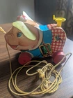 Vintage Fisher Price 1959 #479 Peter Pig Wooden Pull Toy Tail Sound Works