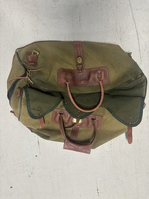 Orvis Battenkill Duffel Bag Vintage Green Canvas Leather Strip USA Made