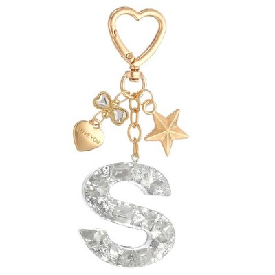 Cute Initial Letter Keychain, Letter S Keychains for Women Girls Bling Silver