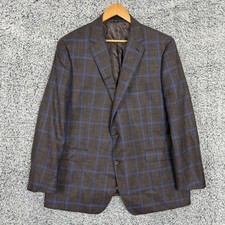 Paul Betenly Blazer Mens 48R Brown Blue Plaid Wool Silk Linen J-Sandro VBC Italy