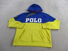 Polo Ralph Lauren Hoodie Mens Large Blue Yellow Colorblock Spellout Patch Logo
