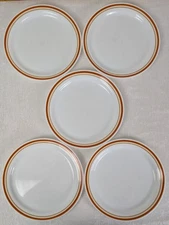 Set 5 Corelle Chestnut 10-1/4" Dinner Plates Rust/Tan Bands 1979-86 Cinnamon