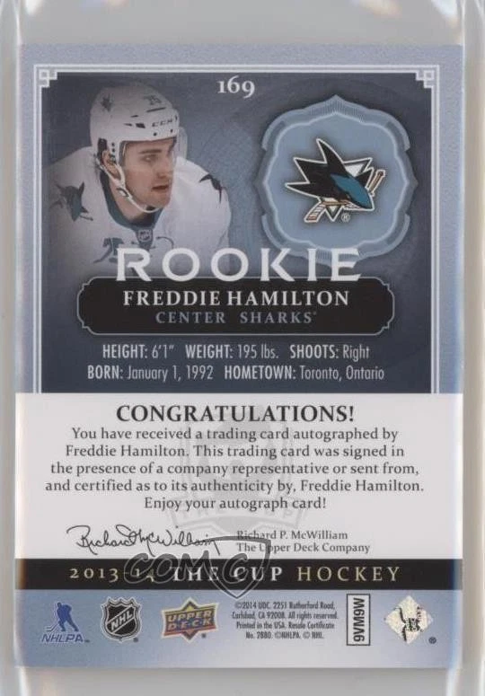 2013 Upper Deck The Cup Gold Spectrum /25 Freddie Hamilton #169 Rookie Auto RC - Image 2 of 2