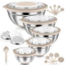 Mixing Bowls, 24-Piece Stainless Steel Salad Serving Bowl with Airtight Clear...