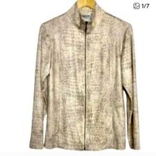 Chicos Crocodile Alligator Print Track Jacket Mock Neck Tan Full Zip EUC 2 L