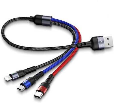 USAMS Multi USB Cable 1ft 2Pack Short 3 in 1 Charging Nylon Braided 1FT 
