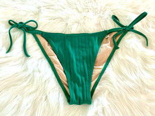 WOMEN'S SHADE  SHORE GREEN RIBBED TEXTURED STRING SIDE TIE BIKINI BOTTOM - M