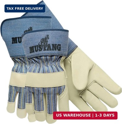 Mustang Leather Palm Gloves, Blue/cream, Large, 12 Pairs